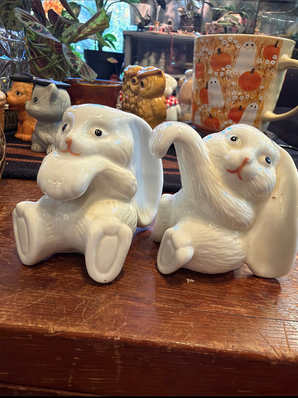 White Ceramic Bunny Salt and Pepper Shaker Set - Avon.